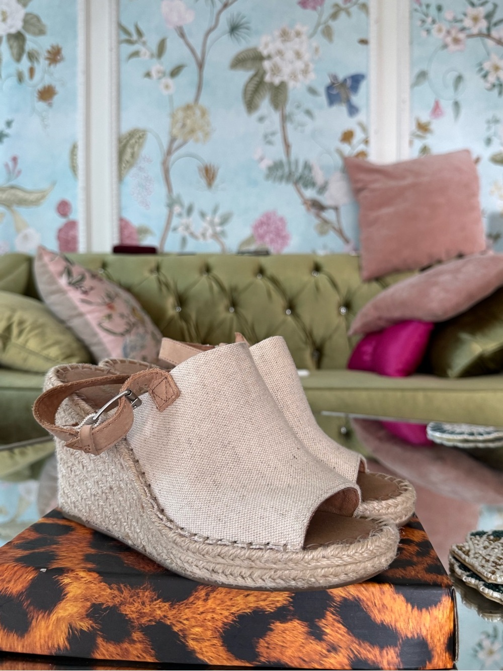 Toms Beige Canvas Espadrille Wedge Sandals